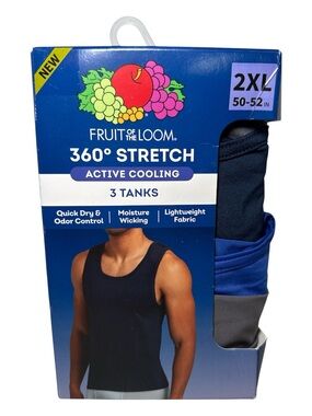 Fruit of the Loom Men's 360 Stretch Cooling Tank Tops Undershirts 3-Pack 2XL